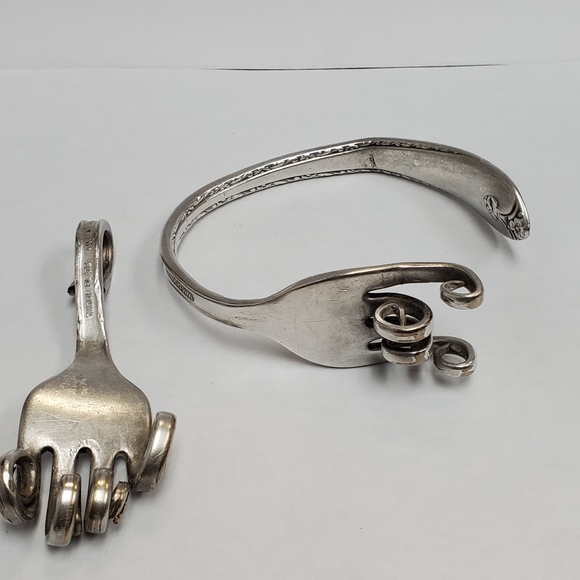 Handmade Sterling Silver Fork Bracelet and Pendant Set. 1970'S - Picture 2 of 6